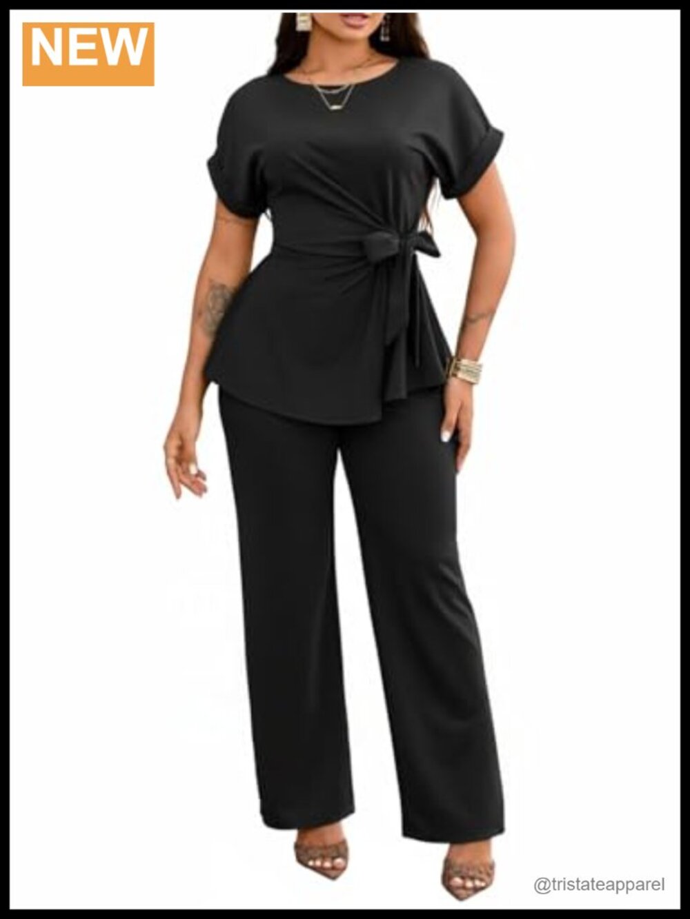 2 Piece Peplum Top and Wide Leg Pant Set Business Casual